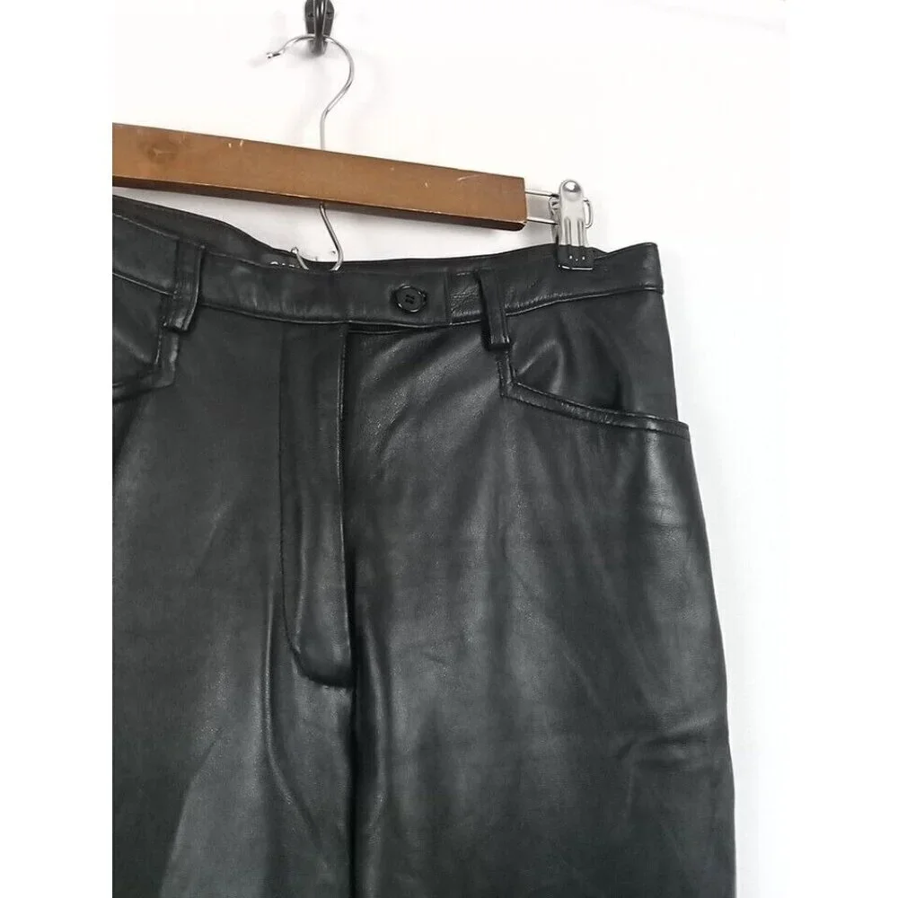 Garson Pants Women's Leather Size 10 Black Riding Motorcycle Biker - Picture 6 of 16